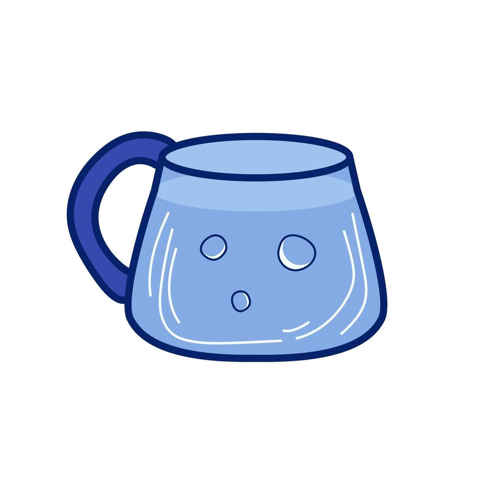 Water with bubbles in cup in flat design. Transparent glass with drink. illustration isolated. vector
