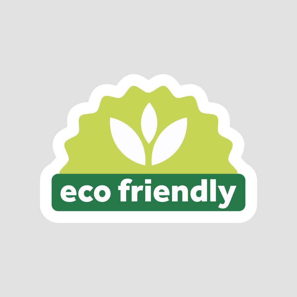 Eco friendly sticker in flat design. Green ecological badge with leaf. illustration isolated. vector