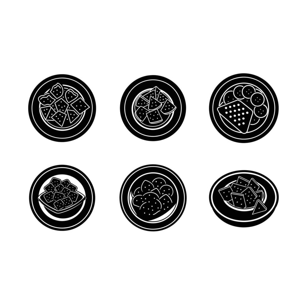 Snack Plate Icon and Linocut Silhouette Design vector