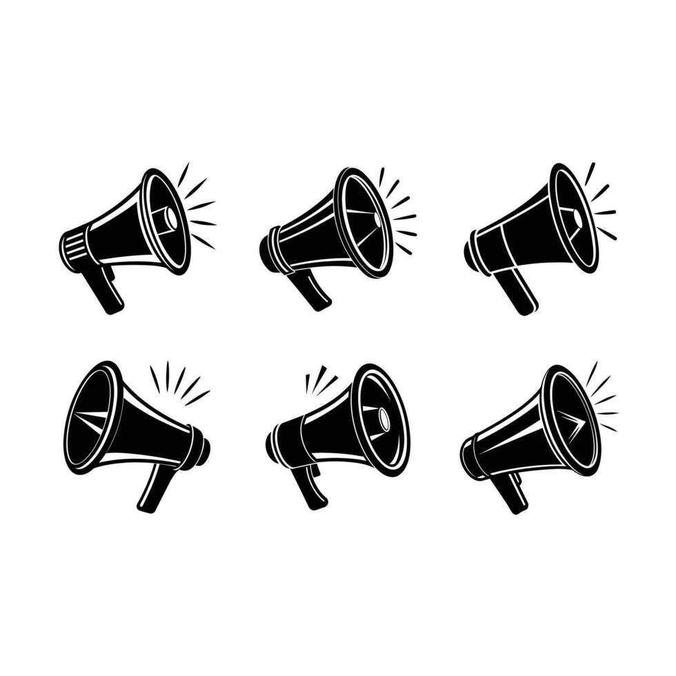 Megaphone Announcement Icon - and Linocut Silhouette Design vector