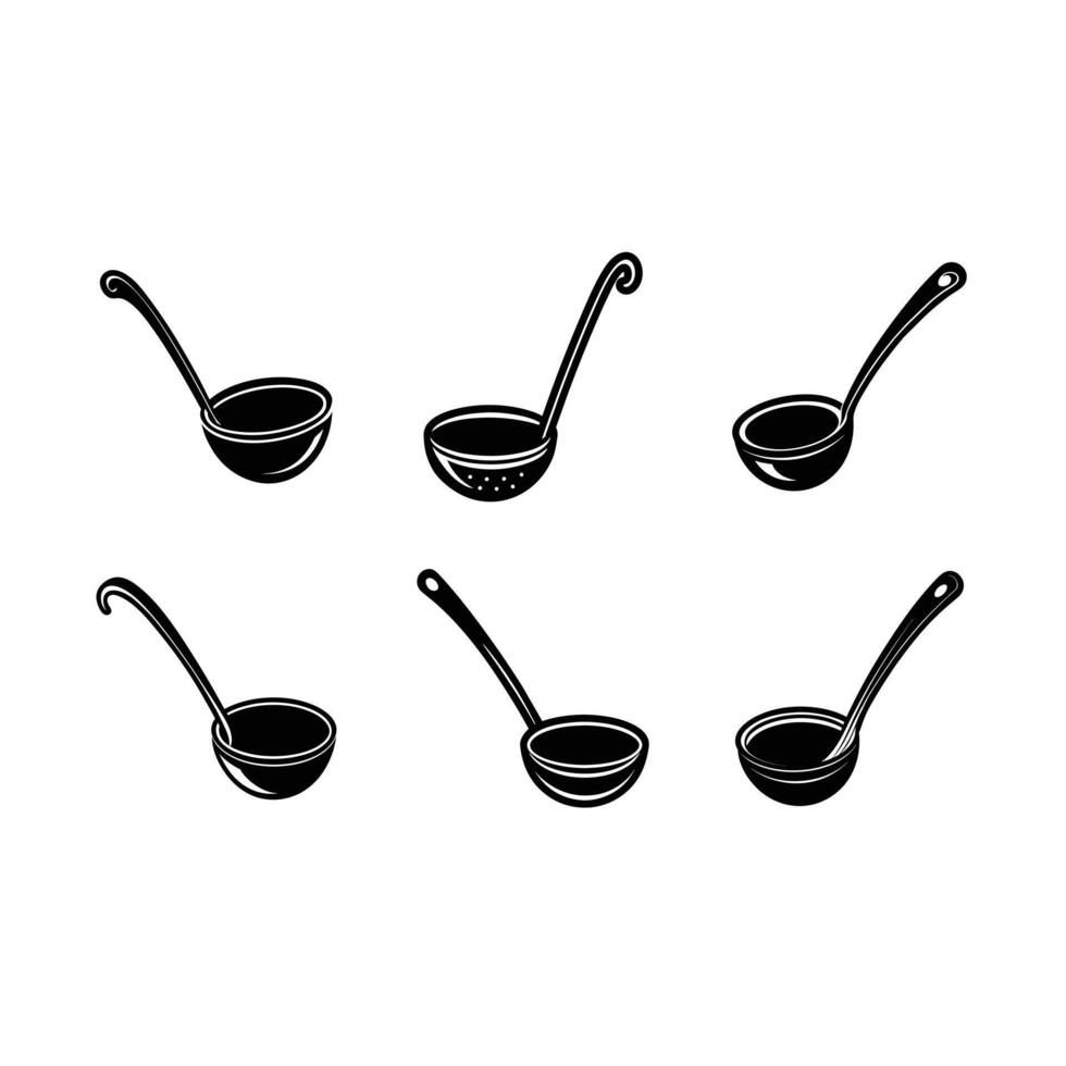 Soup Ladle Icon and Linocut Silhouette Design vector