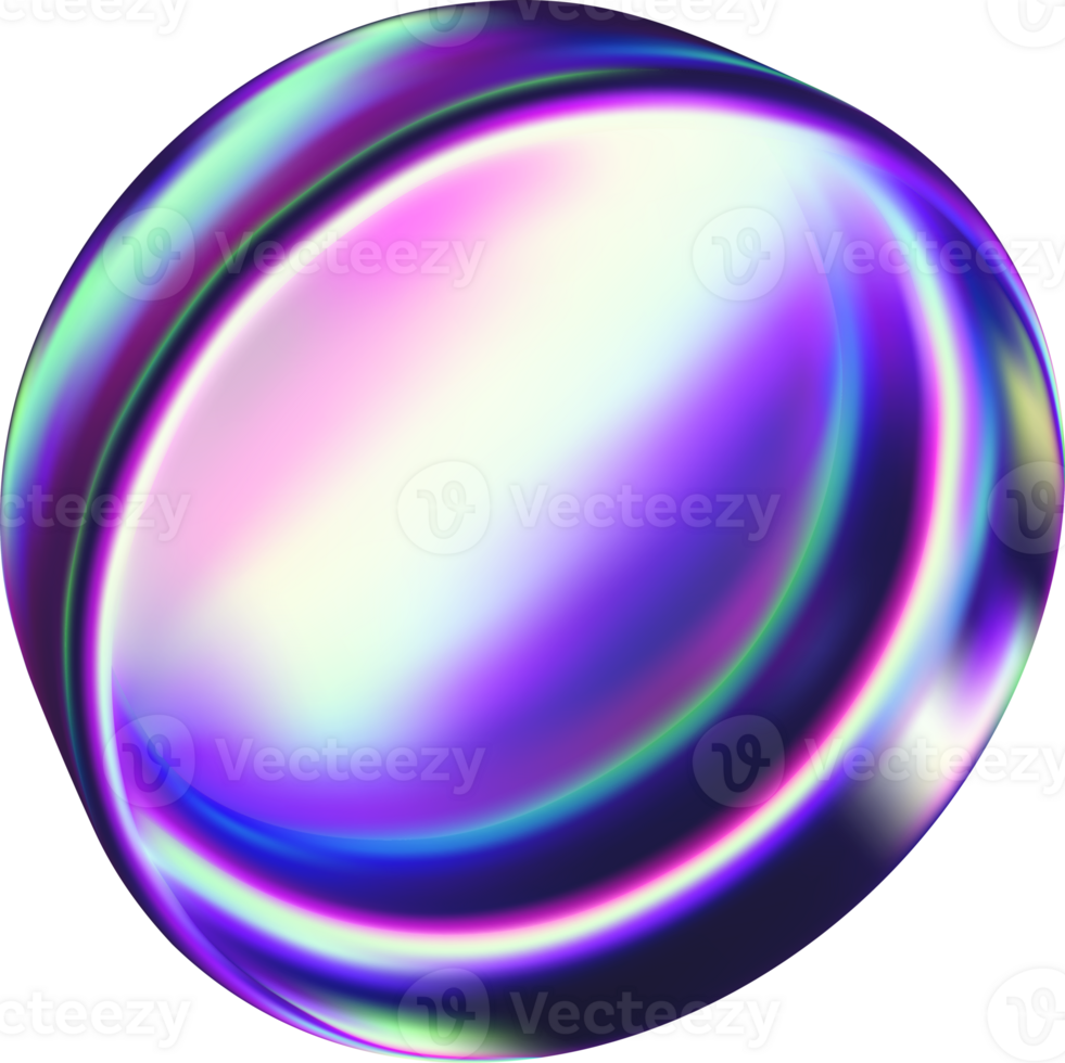 3d glass round shape with holographic effect png