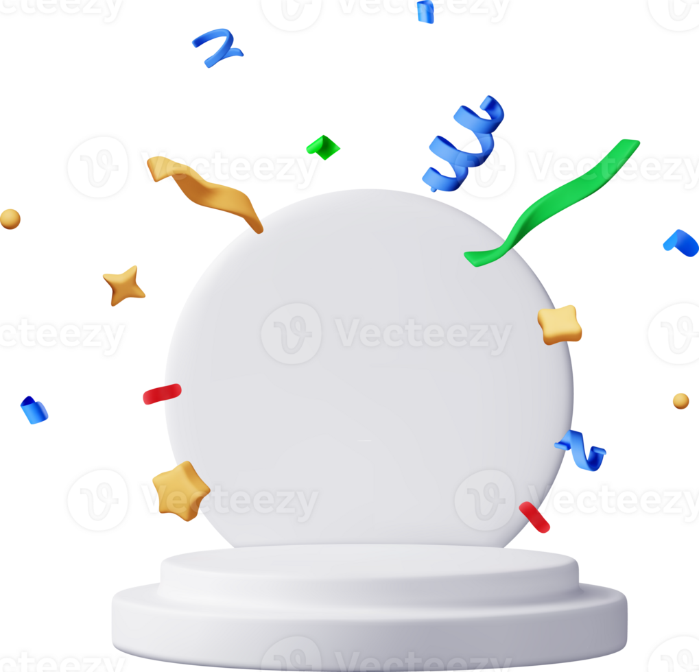 3D white round podium with confetti png