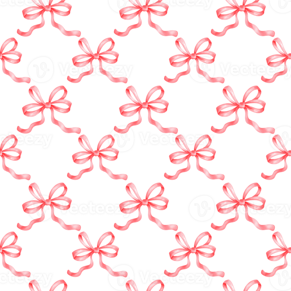 Red Ribbon Bow Watercolor Pattern - Repeatable pattern with cute red bows and watercolor texture. png