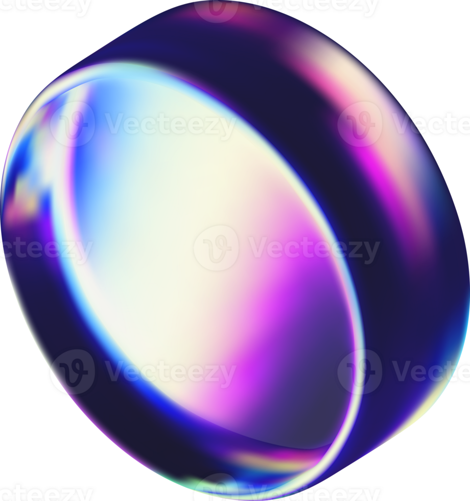 3d glass round shape with holographic effect icon png