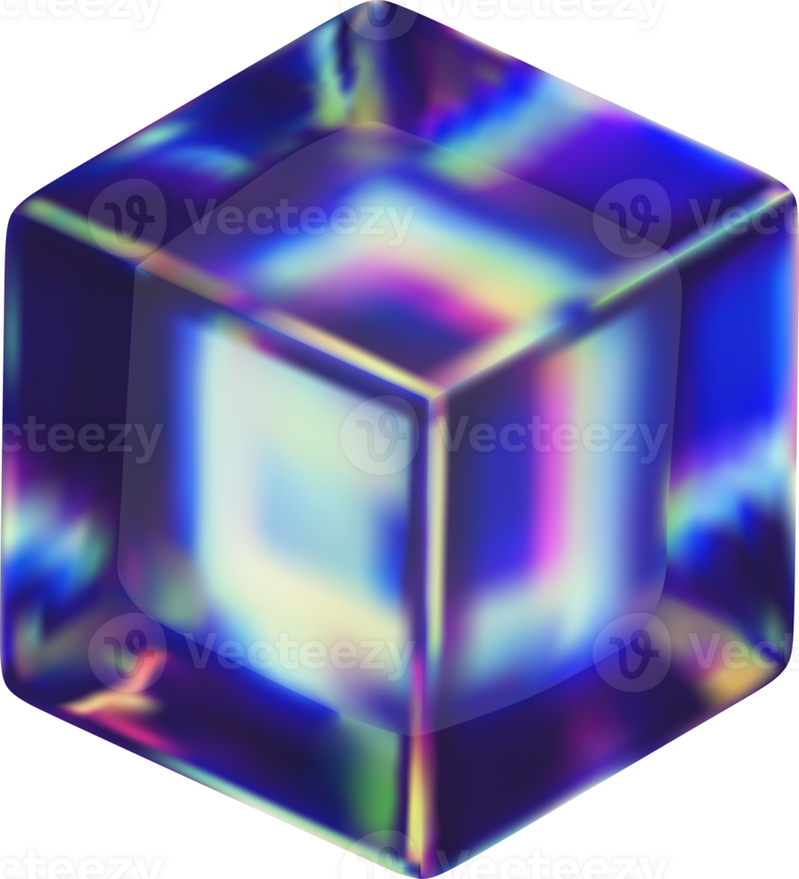 3d holographic geometric figure, glass shape cube png