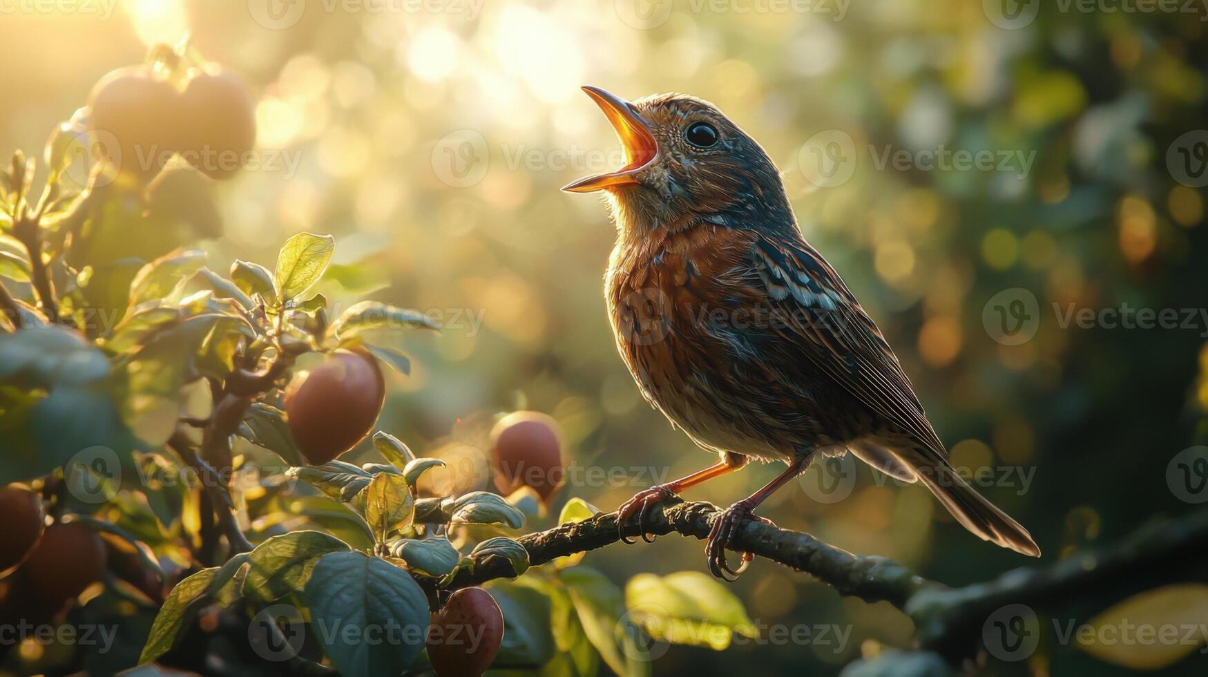 A bird is singing in the sun photo