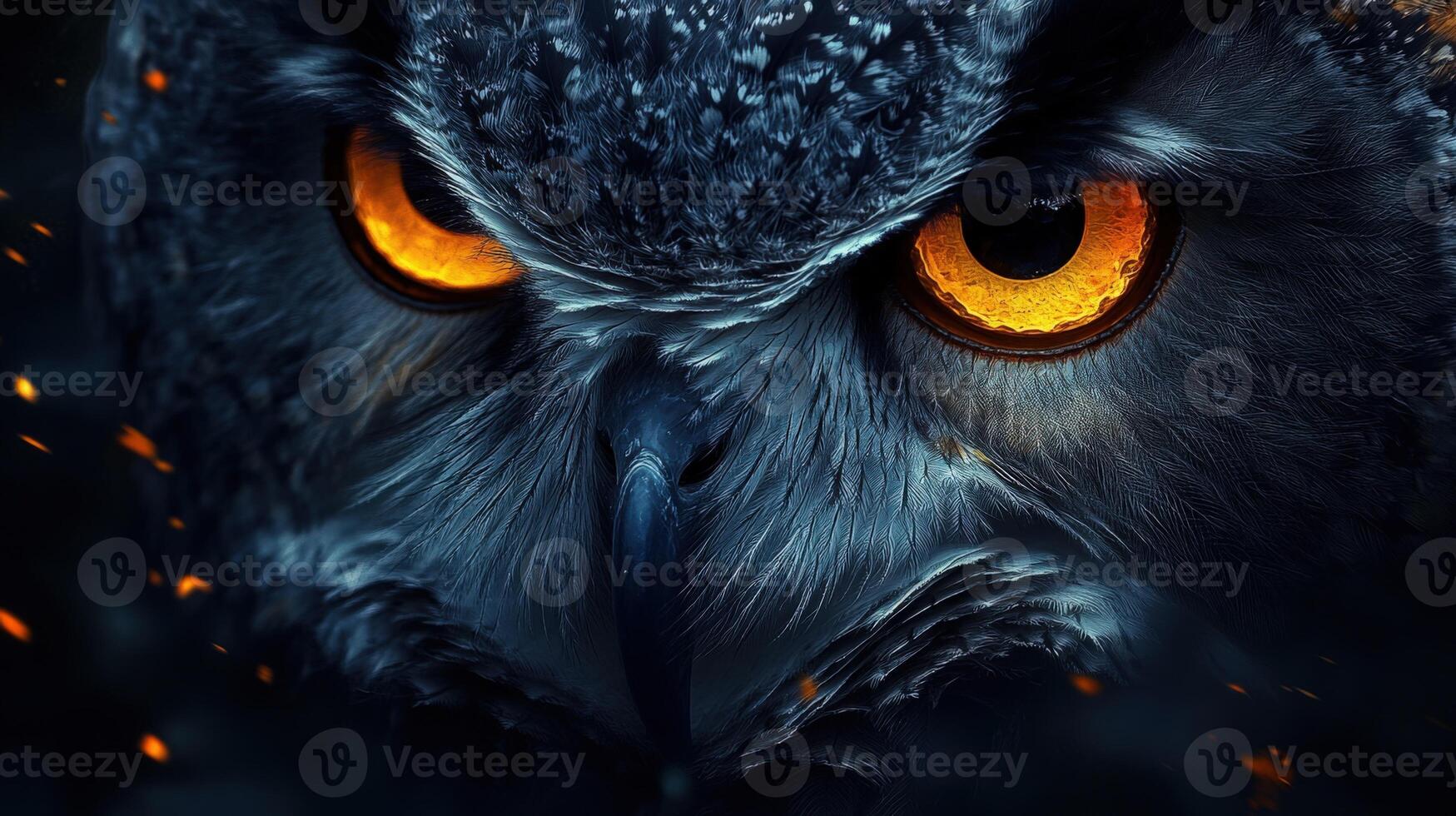 An owl with glowing eyes is shown in this image photo
