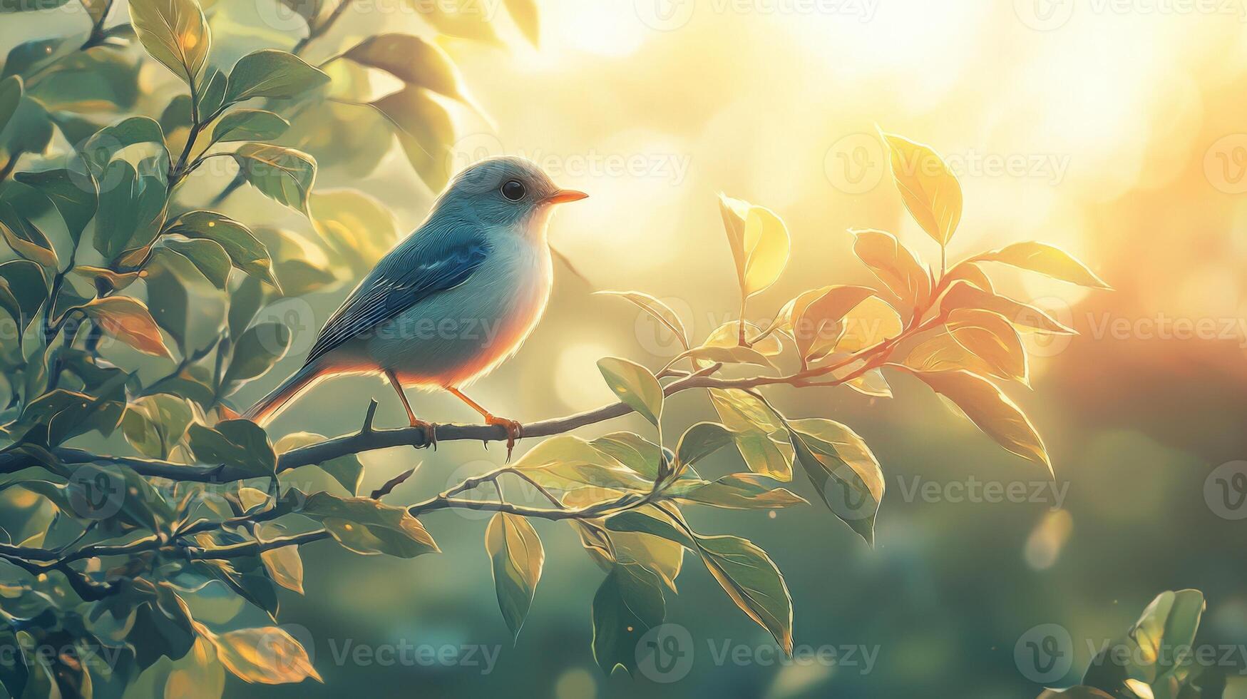 A bird is perched on a branch in the sunlight photo