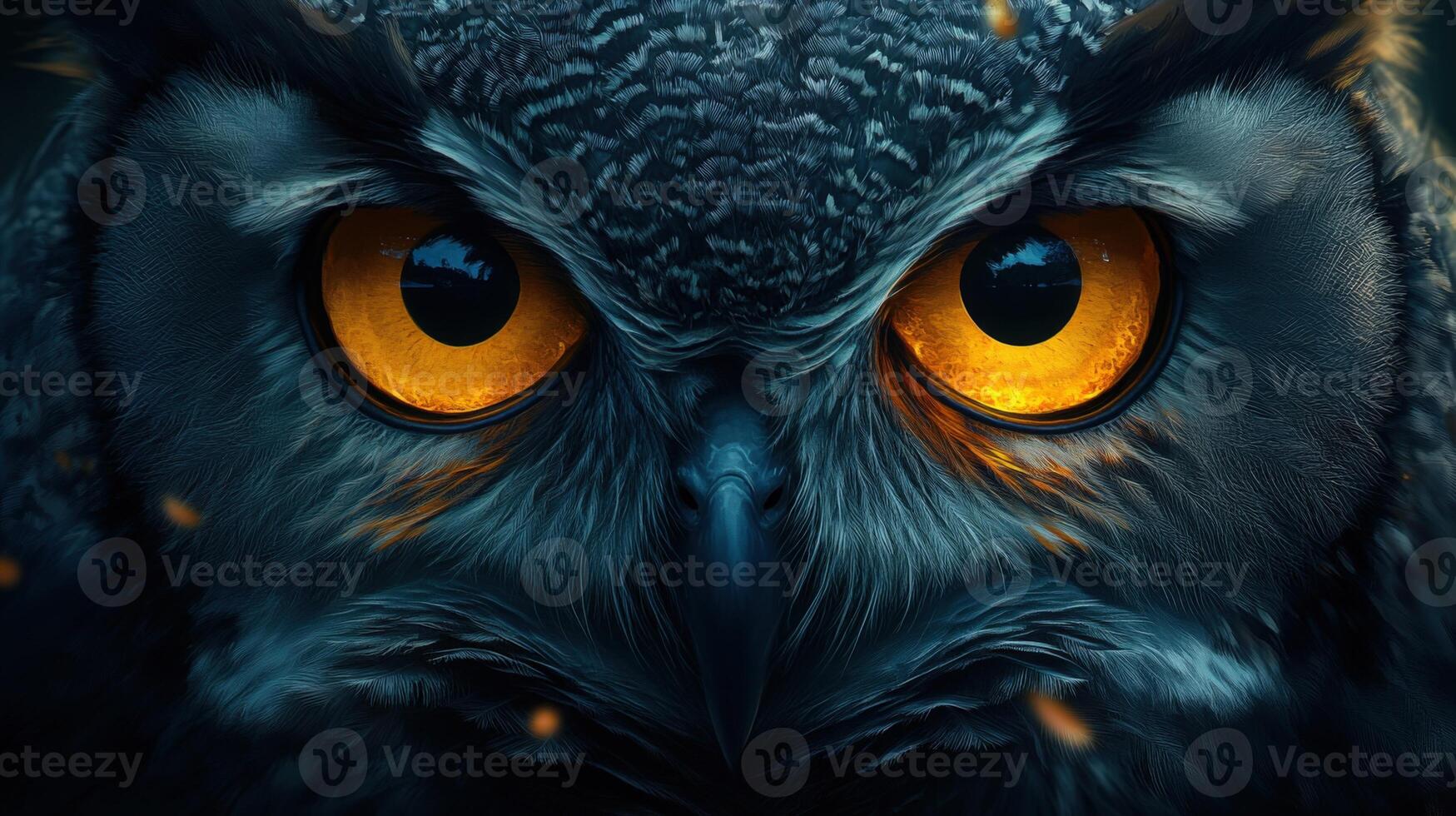 An owl with glowing eyes is shown in this image photo