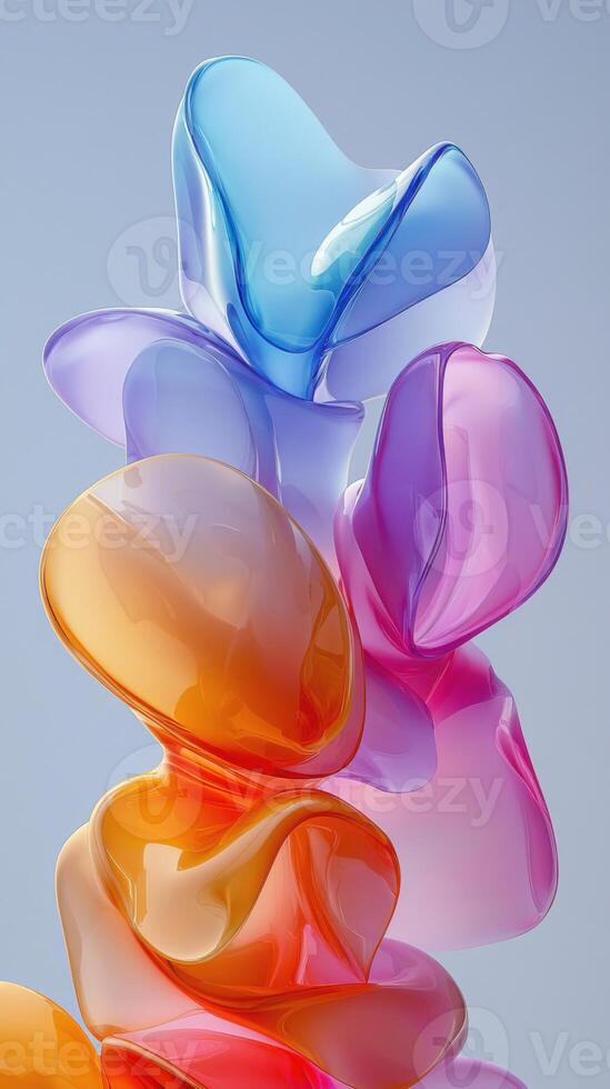 Abstract 3D colorful glossy shapes design against a light background, photo