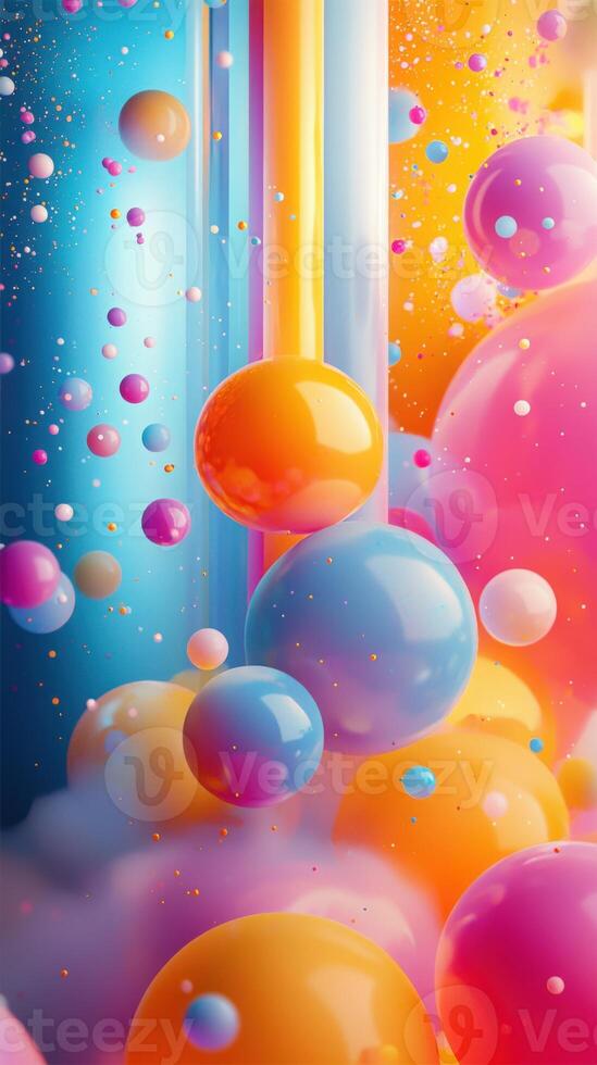 Colorful 3D Spheres in Abstract Gradient Background Design with a Liquid Feel photo