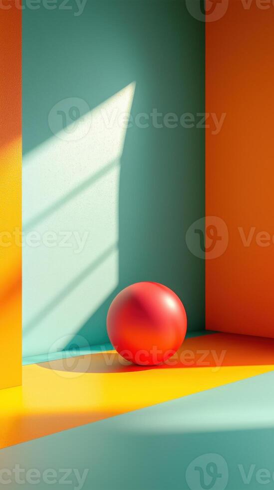 Abstract Geometry with Red Sphere on Colorful Background, Minimalist Design, photo