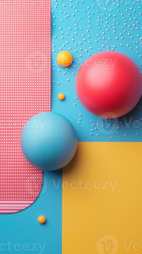 Geometric shapes and spheres in a colorful 3D abstract design, photo