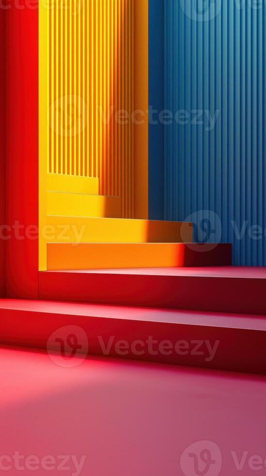 Abstract colorful steps and pillars, geometrical and modern design photo