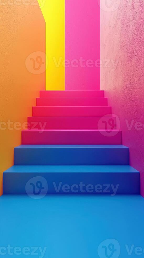 Vibrant Stairway with Color Block Walls, Minimalist Design photo