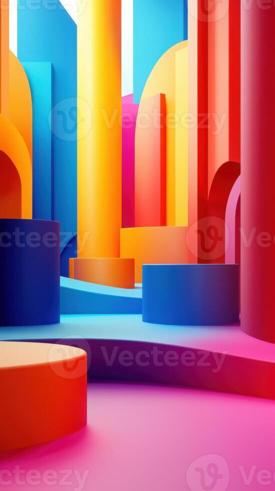 Vibrant 3D Abstract Shapes with Cylinders and Arches Colorful Design photo