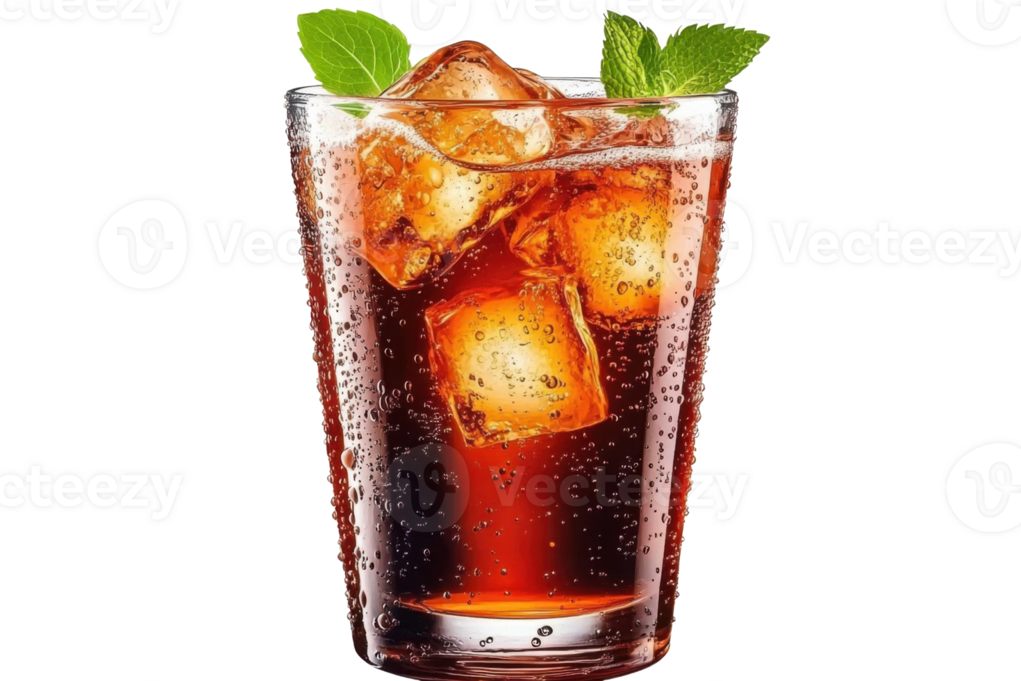 Iced Brown Soda Drink With Mint On Transparent Background png