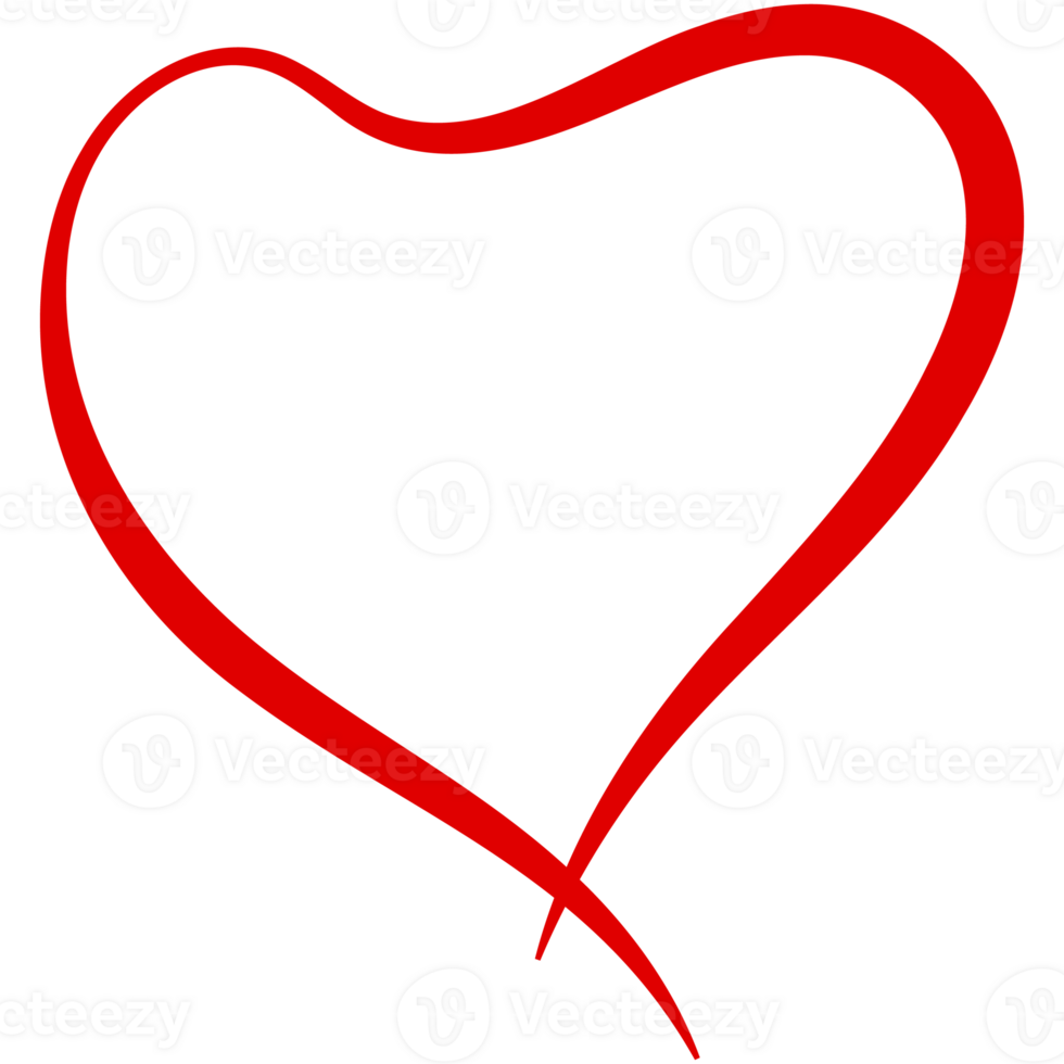 Hand drawn heart icon for valentine day. Doodle red heart outline frame. png