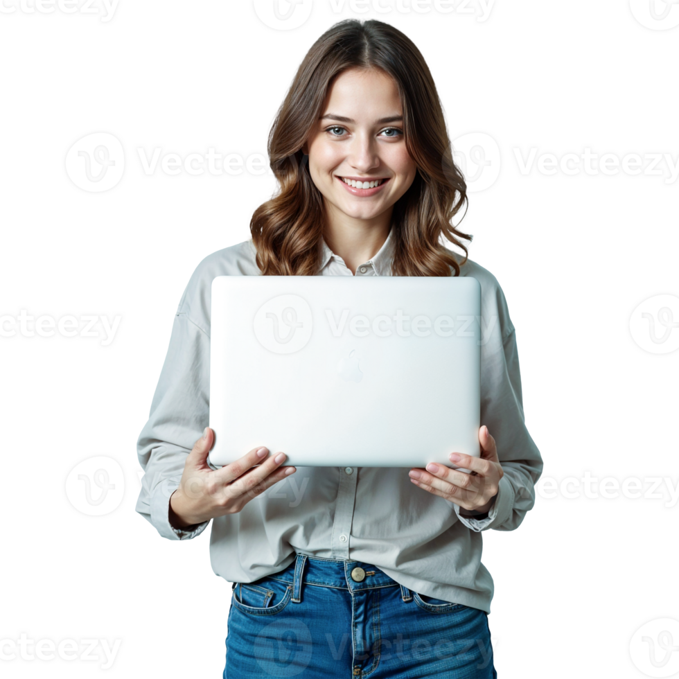 Woman Holding Laptop png