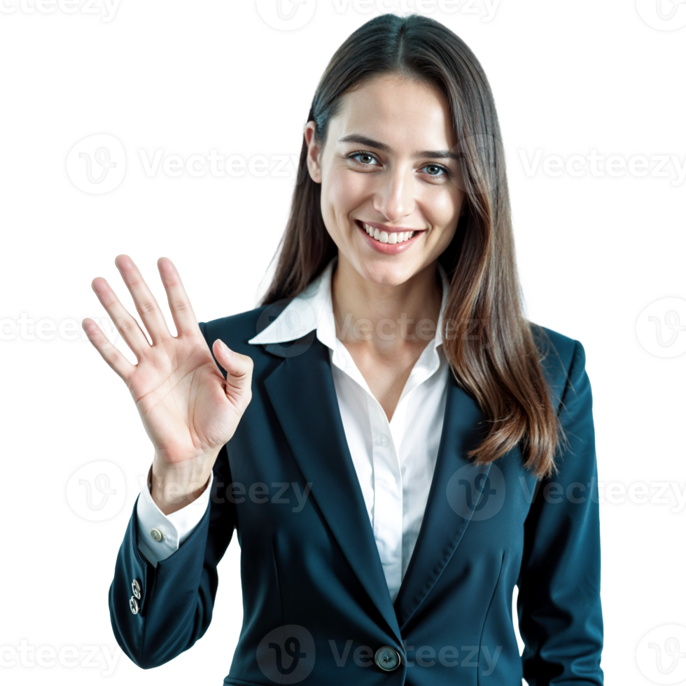 Confident Businesswoman Showing hand. wearing black suit png