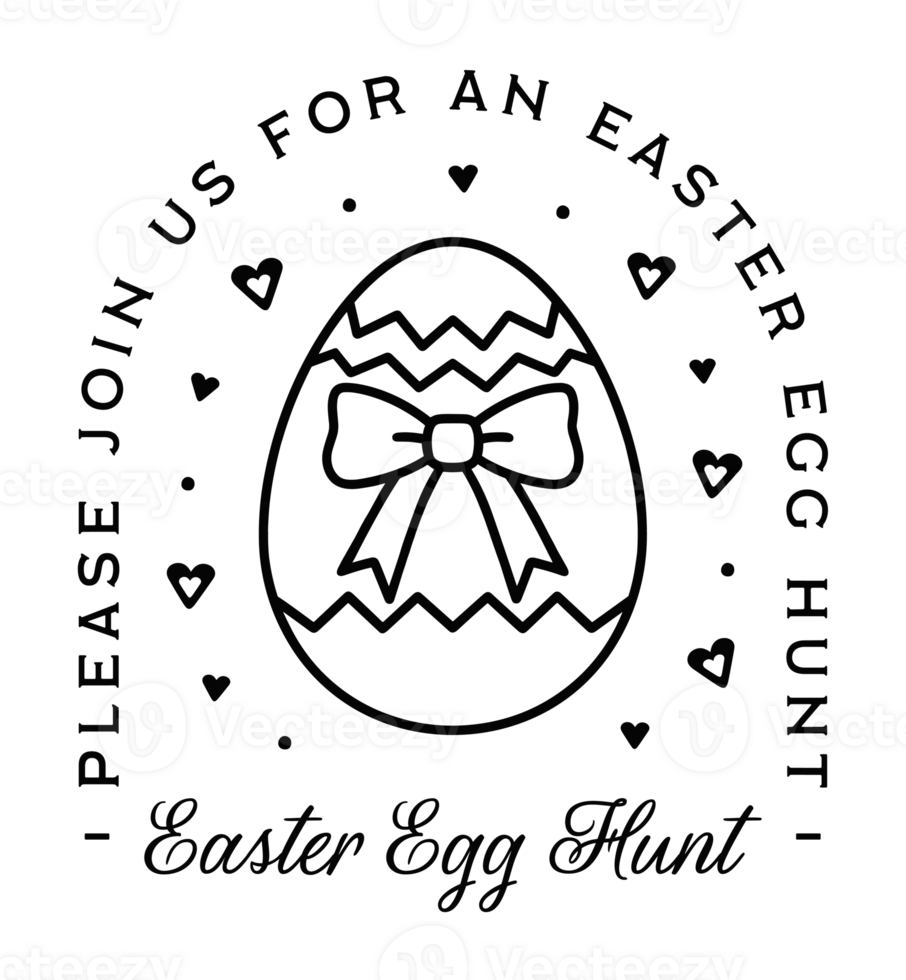 Easter egg hunt party event please join us printable invitation card sticker preppy cottagecore aesthetic shirt design cute girly bow retro black ornament decor isolated drawing transparent background png