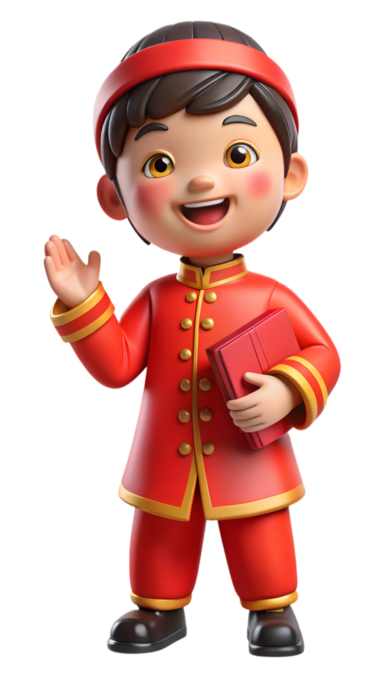 3D chinese kid with happy gesture png