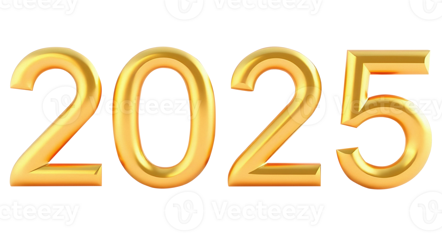 Golden numbers, 3D typography, Year 2025, png