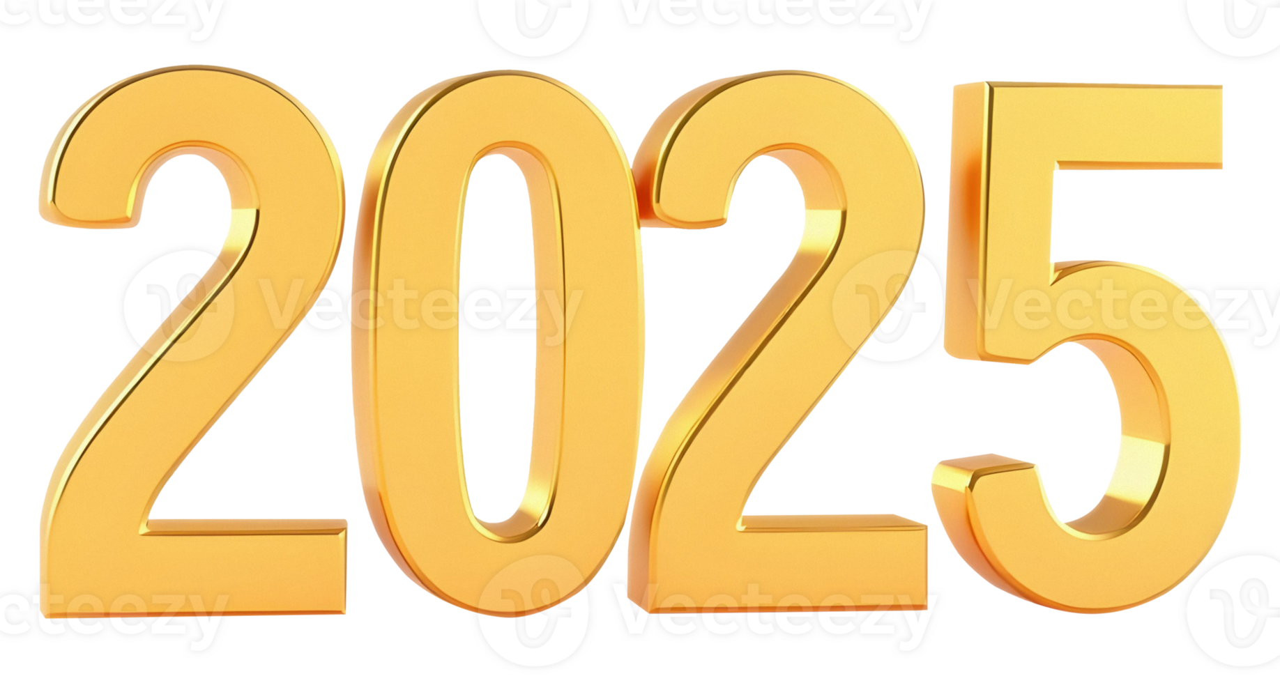 Golden 3D numbers year 2025 png