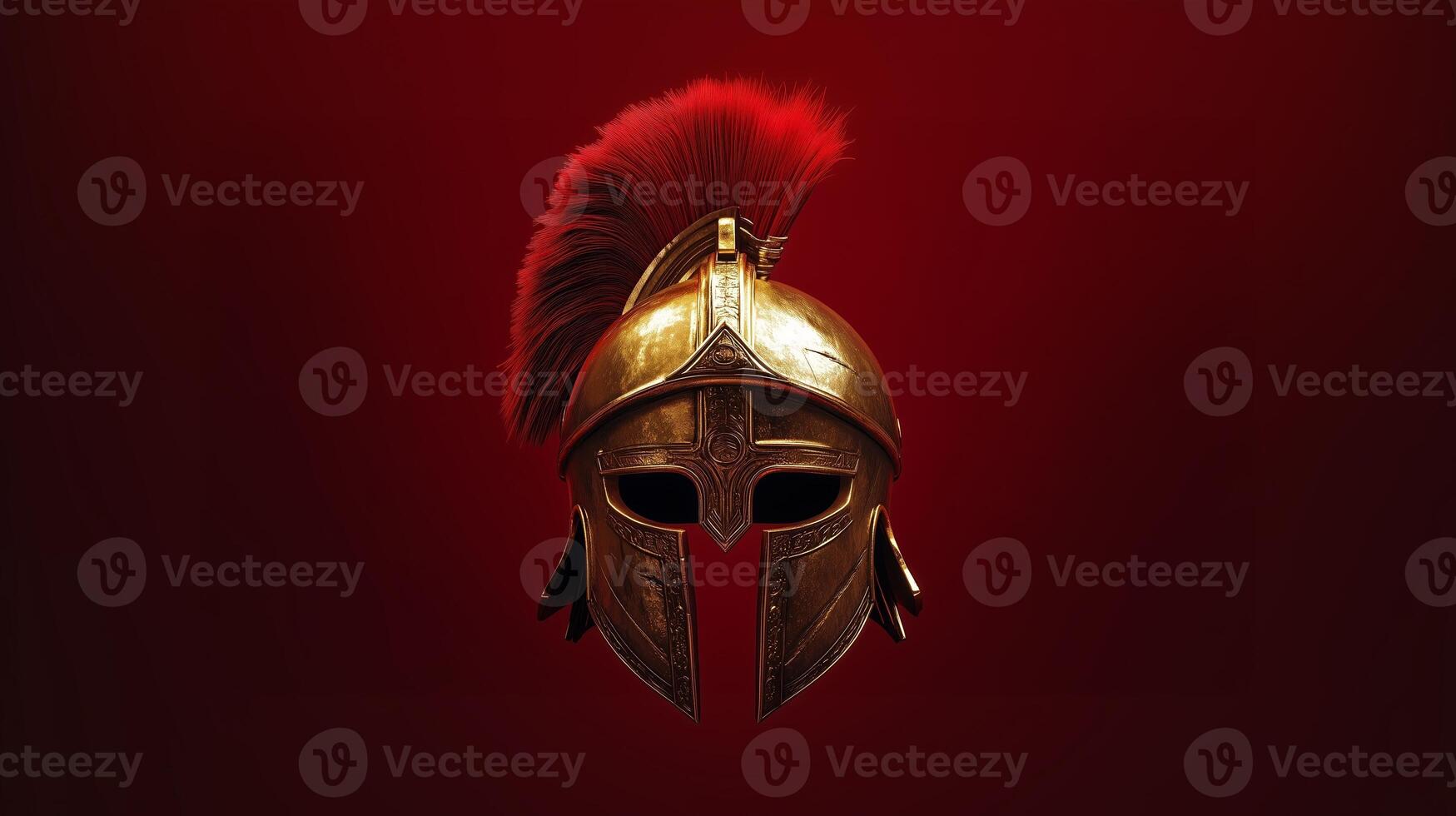 a spartan helmet on a red background photo
