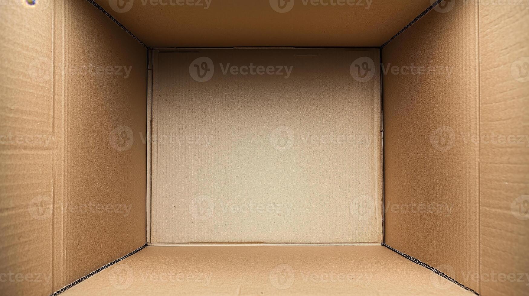 An open cardboard box with vertical deep walls viewed from the top. photo