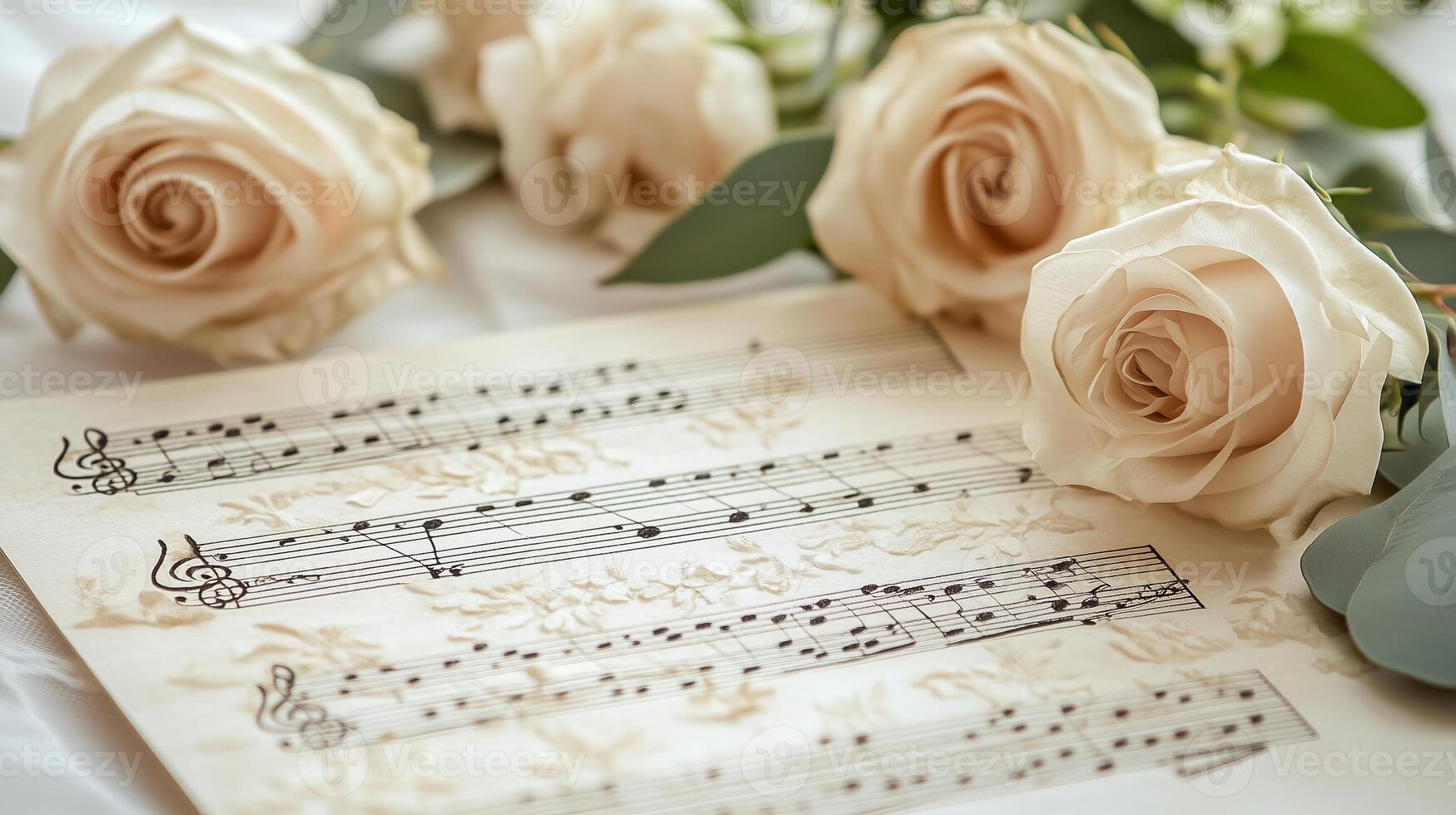 white roses and sheet music photo