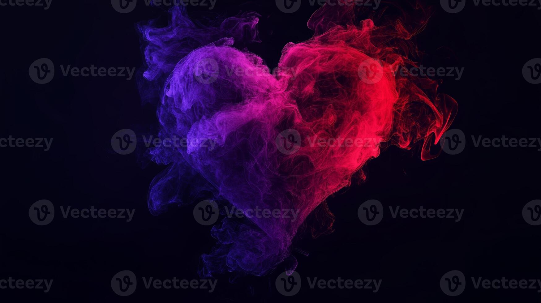 a red and blue heart shaped smoke on a black background photo