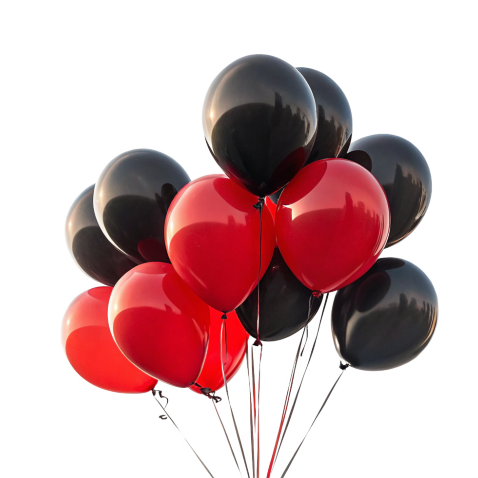 red and black six balloons is isolated on transparent background png
