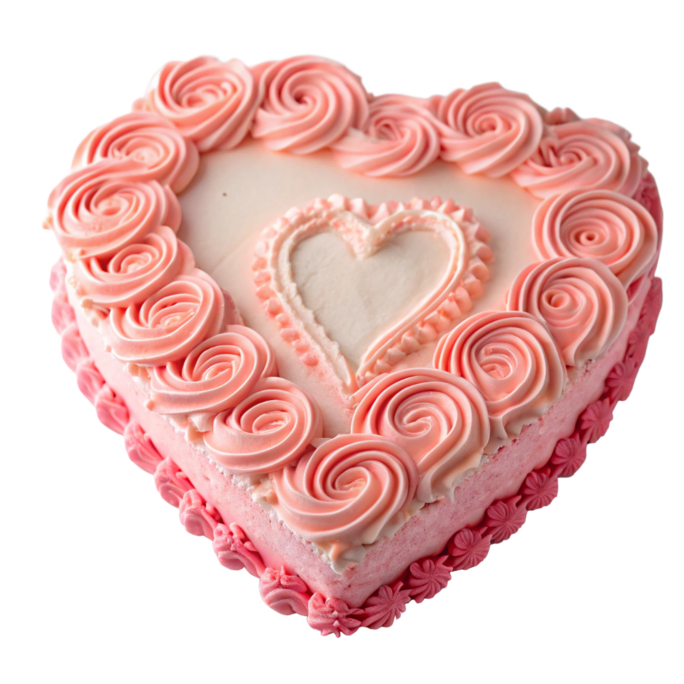 Top view pink heart shape cake isolated on transparent background png