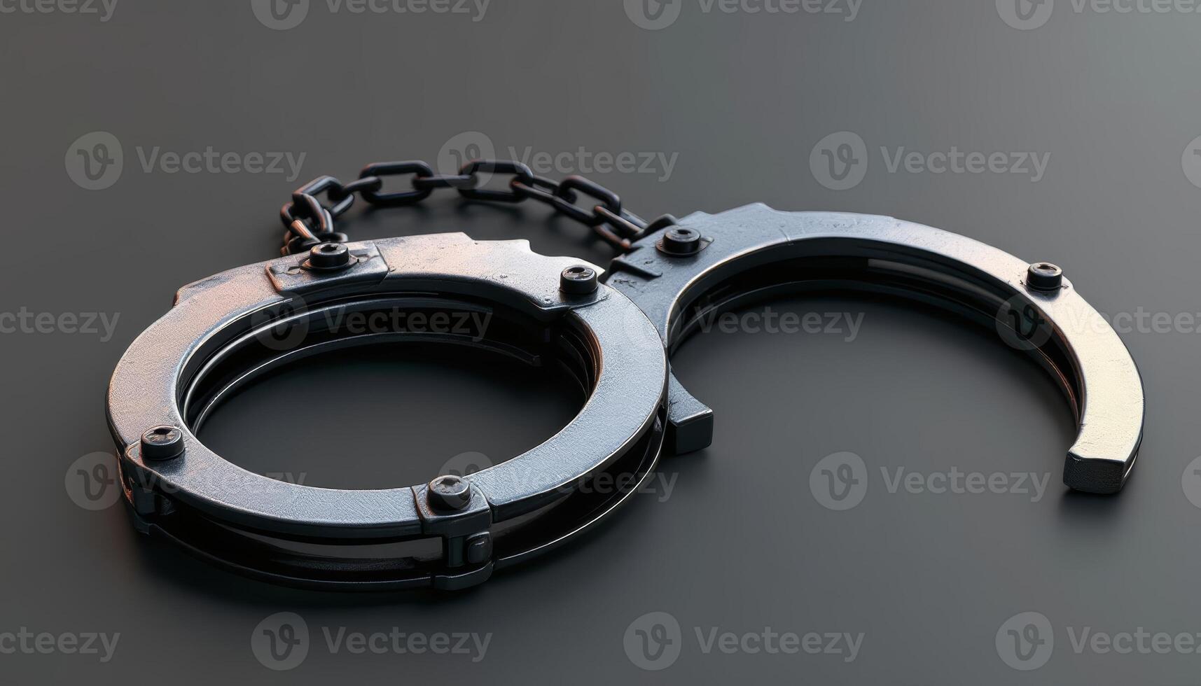 Open handcuffs resting on a dark surface suggesting release from restraint or custody photo