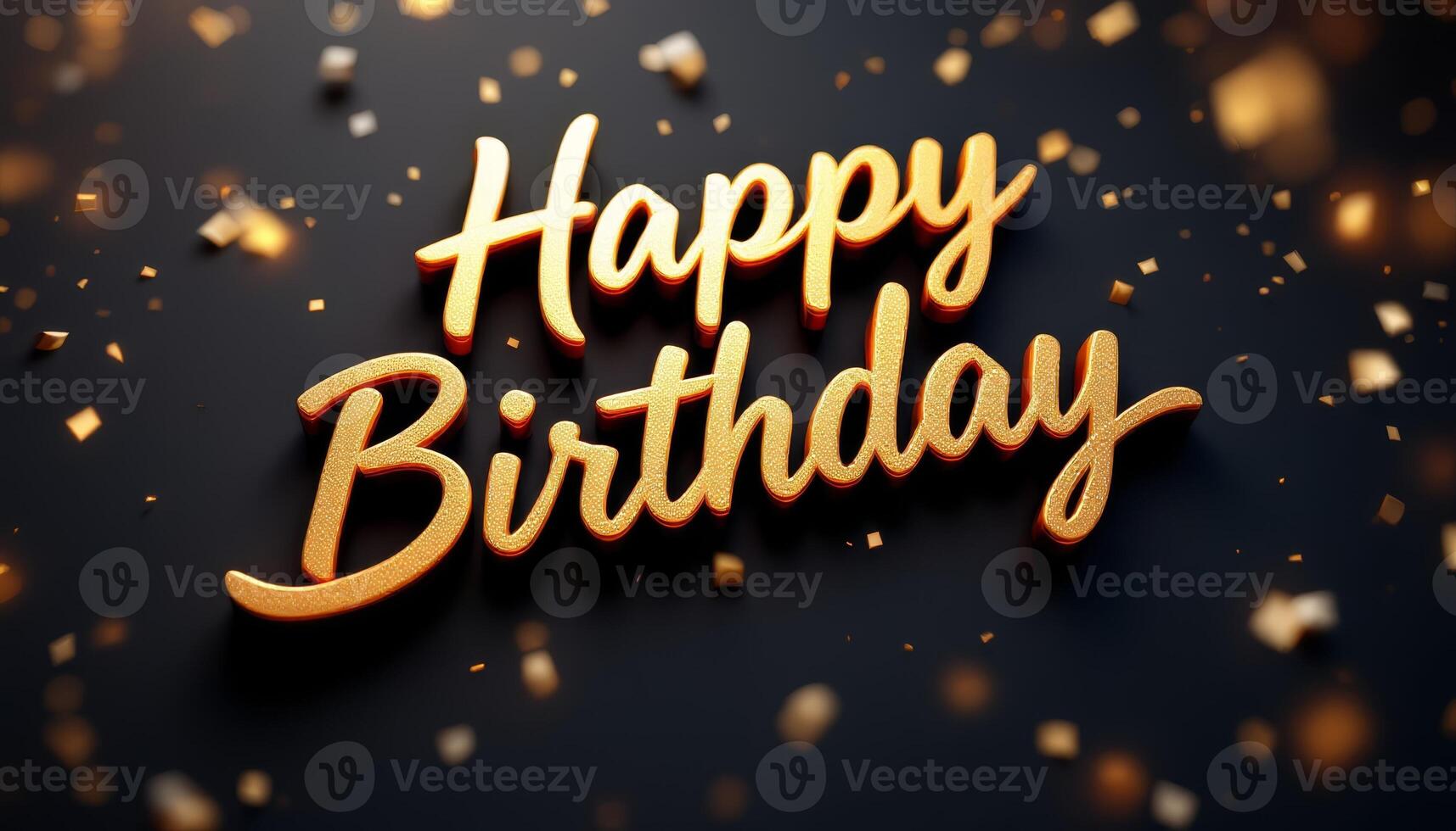 Golden Happy Birthday Message on a Dark Background with Sparkling Confetti photo