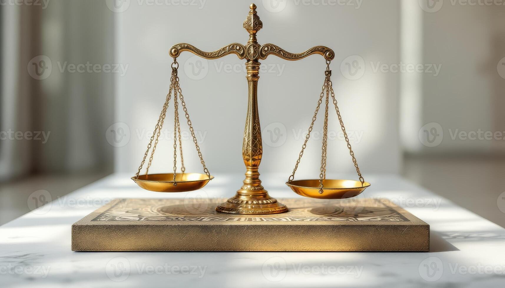 Golden Scales of Justice Standing Poised for Equilibrium and Fair Judgment photo