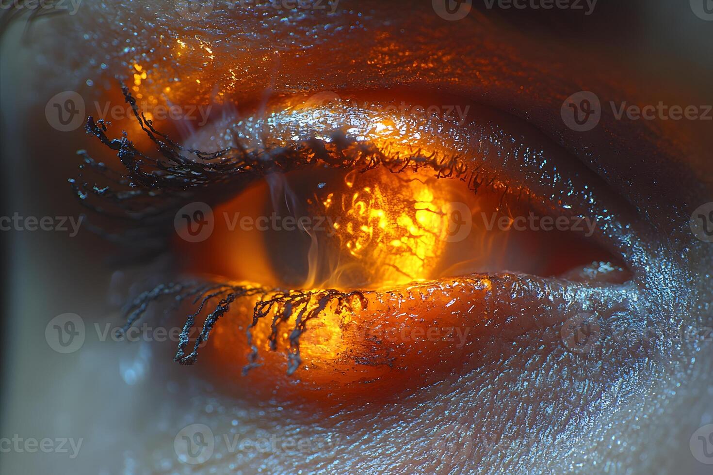 Fiery Vision Eye Close-up Surreal Artistic Concept for Creative Design photo
