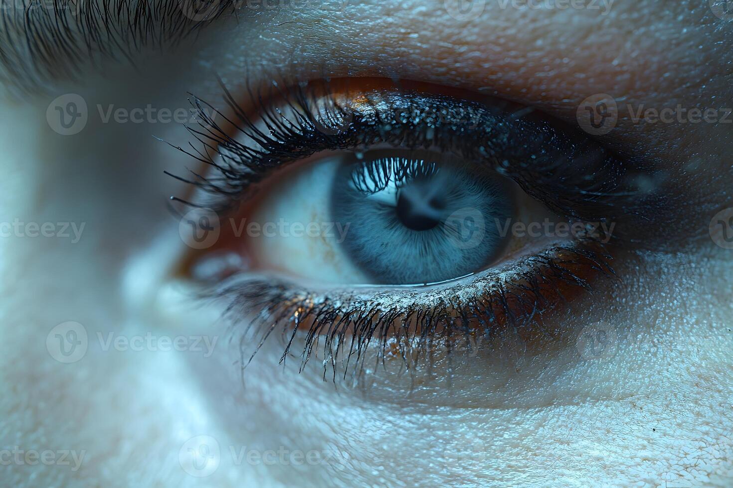 Close-Up of Blue Eye with Detailed Iris and Eyelashes - Macro Photography photo
