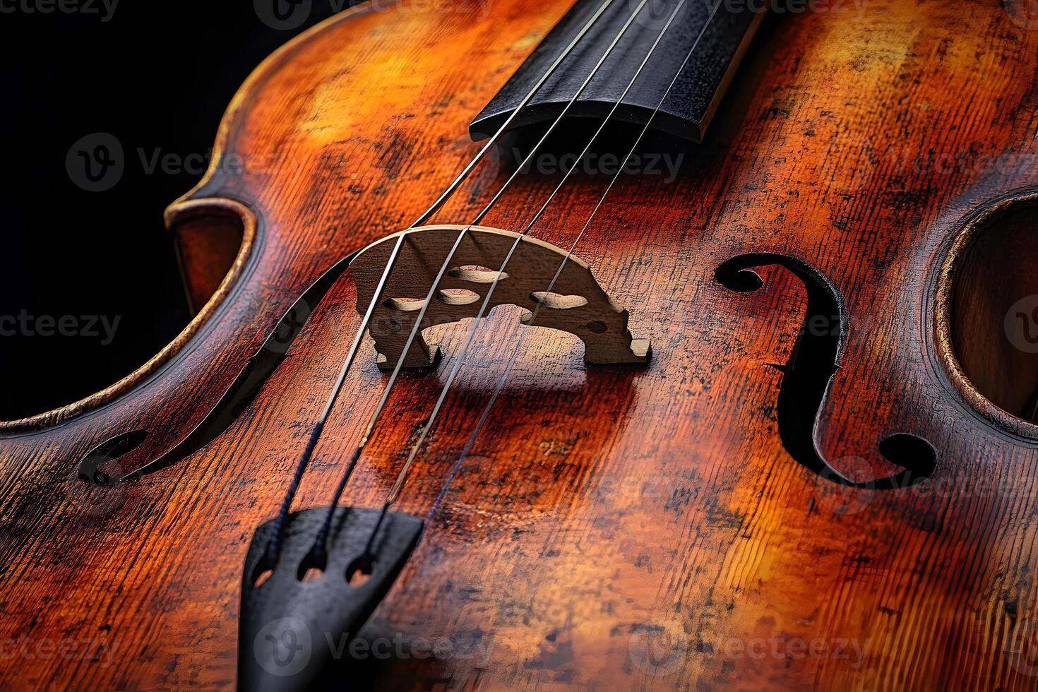 Close-Up of Vintage Violin Strings and F-Holes for Musical Instrument Design photo