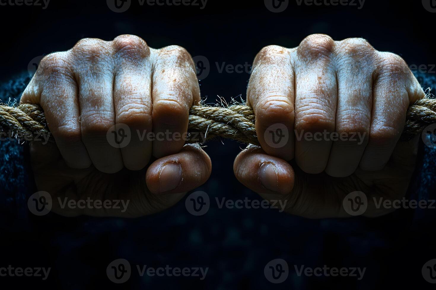 Strength and Determination Concept Hands Firmly Gripping Rope for Challenge and Resilience photo