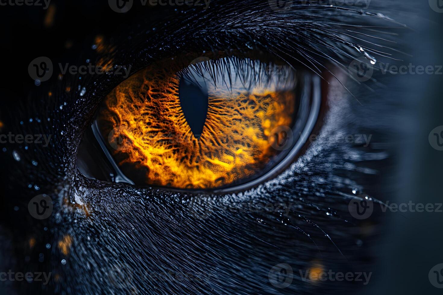 Close-Up of Fiery Cat Eye - Intense Gaze and Detailed Texture for Creative Design photo