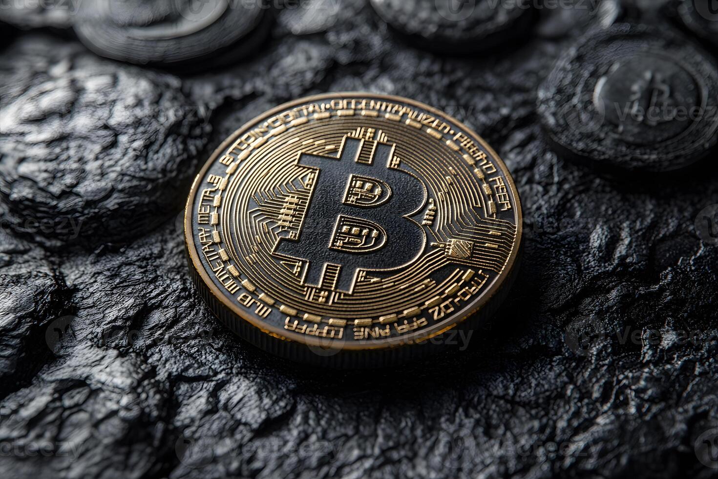 Bitcoin Cryptocurrency Concept on Dark Textured Background Digital Finance and Investment Theme photo