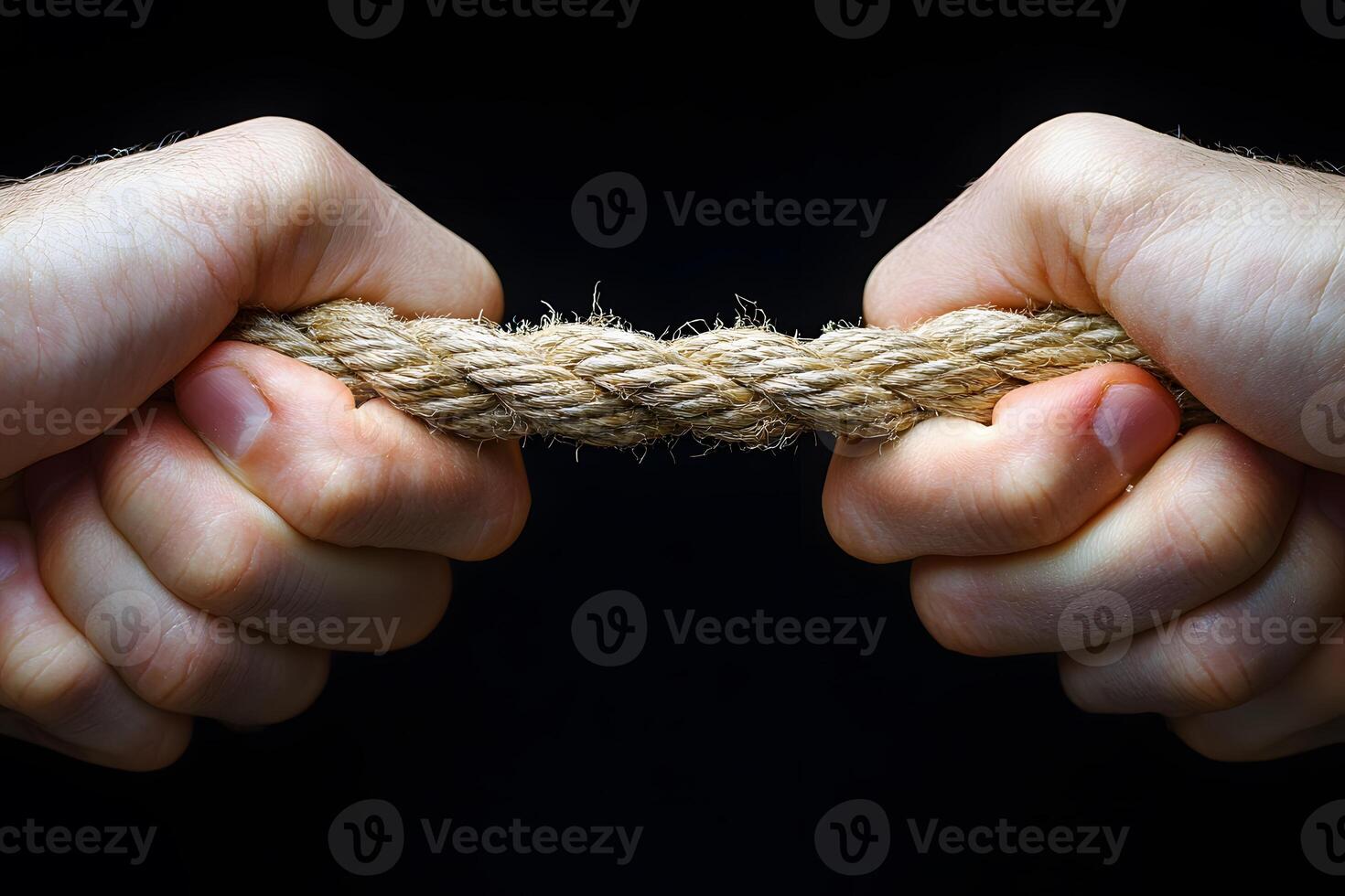 Tension and Strength Concept Hands Pulling Rope in Tug-of-War Scene for Team Building photo