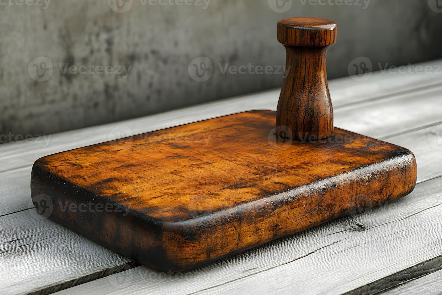 Rustic Wooden Meat Tenderizer and Cutting Board on Weathered Table for Culinary Design photo