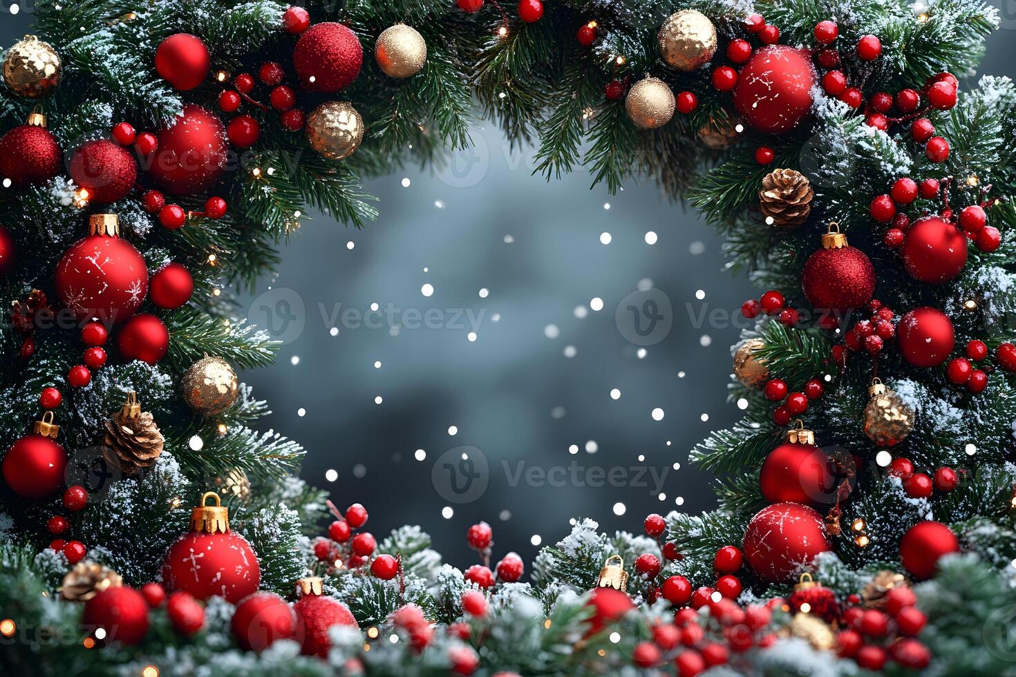 Festive Christmas Wreath with Red and Gold Ornaments for Holiday Decor and Celebration photo