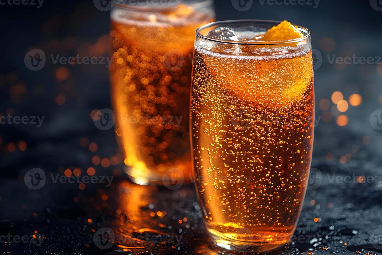 Refreshing Carbonated Beverage with Citrus Garnish for Summer Drinks and Refreshment Concepts photo