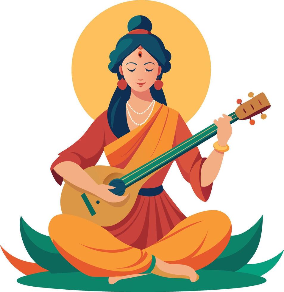 Saraswati illustration on white white background vector