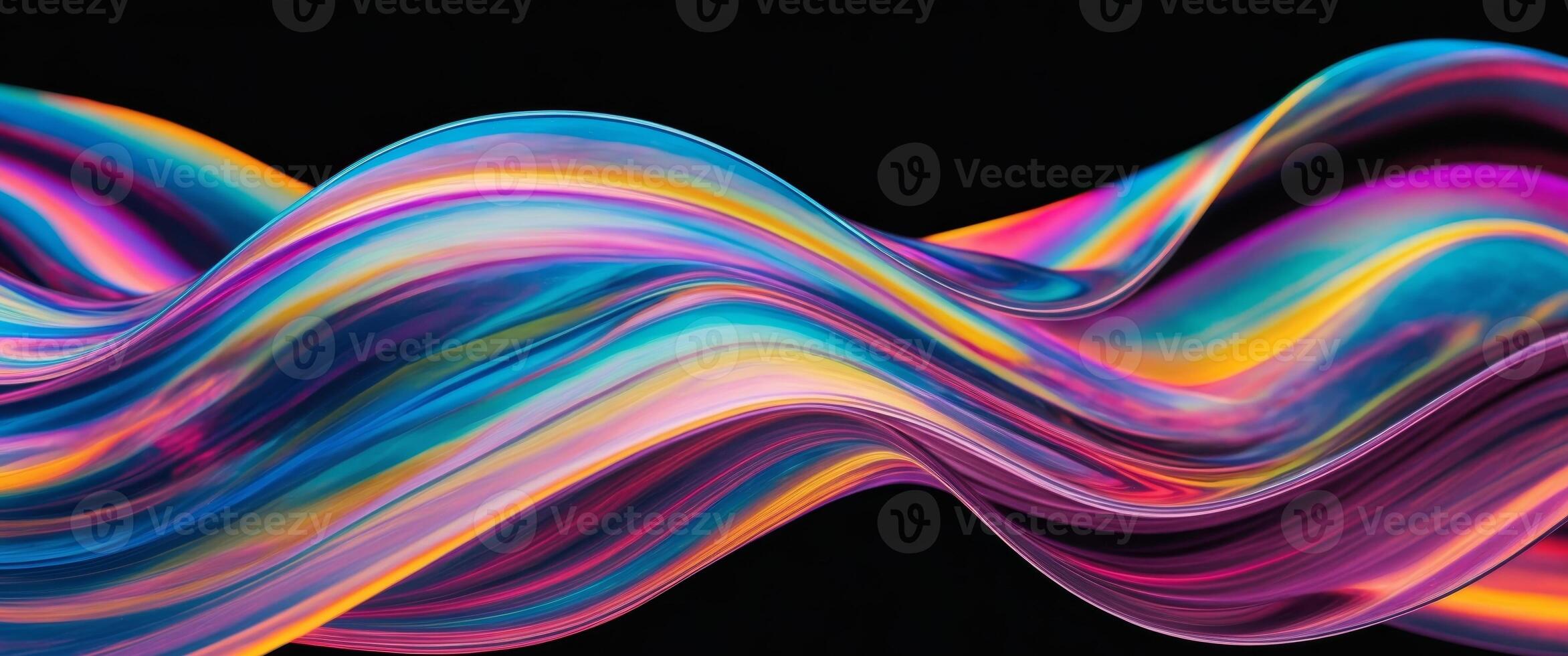 a close up of a colorful wave of liquid on a black background photo